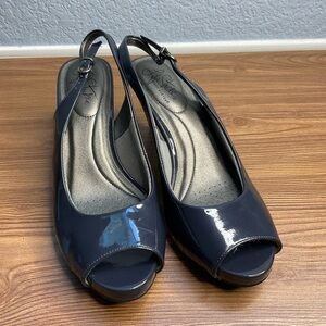 Navy Blue Peep Toe Slingback Heels size 9